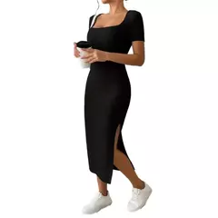 Vestido midi elegante con cuello cuadrado para mujer