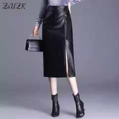 Falda ajustada de cuero PU para mujer