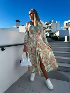 Vestido de verano con cuello V y cinturón para mujer. - comprar en línea