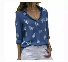 Blusa holgada de manda larga con estampado de mariposa - tienda en línea