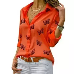 Blusa holgada de manda larga con estampado de mariposa en internet