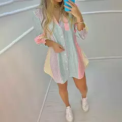 Vestido camisero informal de manga larga con solapa para mujer. en internet