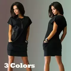 Vestido corto de verano para mujer, minivestido de manga corta con cuello redondo en internet