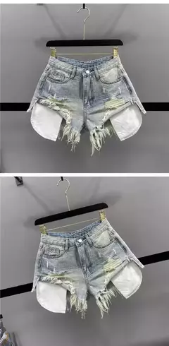 Short mexclilla rasgados para mujer, vaqueros de cintura alta - comprar en línea