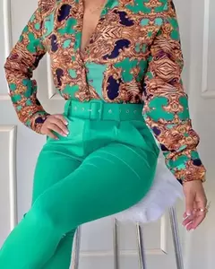 Conjunto de 2 piezas con estampado para mujer, traje informal con botones, camis en internet