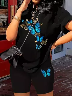 Conjunto de camiseta y pantalones cortos con estampado de mariposa para mujer en internet