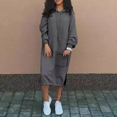 Vestido holgado informal de manga larga con cuello redondo. - comprar en línea