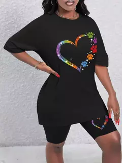 Conjunto de dos piezas con estampado de pies coloridos para mujer