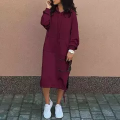 Vestido holgado informal de manga larga con cuello redondo. - tienda en línea