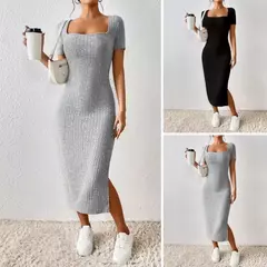 Vestido midi elegante con cuello cuadrado para mujer - comprar en línea