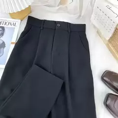 Traje negro Haren para mujer, pantalones informales de cintura alta elástica en internet