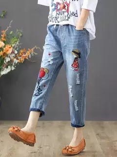 Pantalones de cintura elásticos bordados con cordones. - tienda en línea