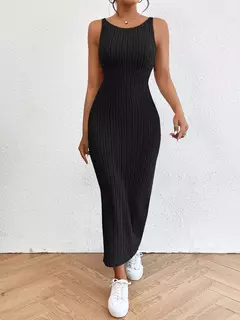 Vestido sin mangas liso con espada descubierta, sexy vestido sin mangas de punto - TOKO Directo a tu Puerta