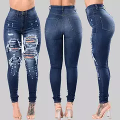 Pantalones rasgados de cintura alta para mujer