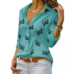 Imagen de Blusa holgada de manda larga con estampado de mariposa
