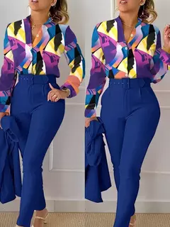 Conjunto de 2 piezas con estampado para mujer, traje informal con botones, camis en internet