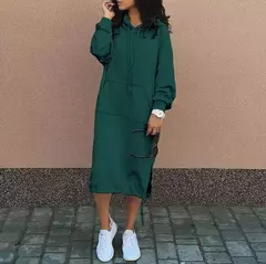 Vestido holgado informal de manga larga con cuello redondo. - comprar en línea