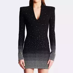 Vestido Ajustado Manga Larga (Diamantes) - tienda en línea