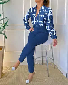 Conjunto de 2 piezas con estampado para mujer, traje informal con botones, camis - comprar en línea