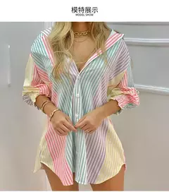Vestido camisero informal de manga larga con solapa para mujer. - tienda en línea