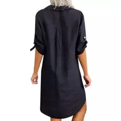 Vestido hogado corto de lino y algodón para mujer - tienda en línea