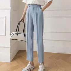 Imagen de Traje negro Haren para mujer, pantalones informales de cintura alta elástica