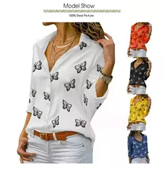 Imagen de Blusa holgada de manda larga con estampado de mariposa