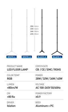 Lámpara de pie LED RGBIC de 180CM, luz de esquina moderna