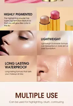 Imagen de Colorete multiusos 3 en 1, Brillo Facial tinte para ojos, mejillas y labios, resistente al agua.