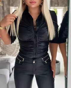 Blusa de Cuero Pu Manga Larga - comprar en línea