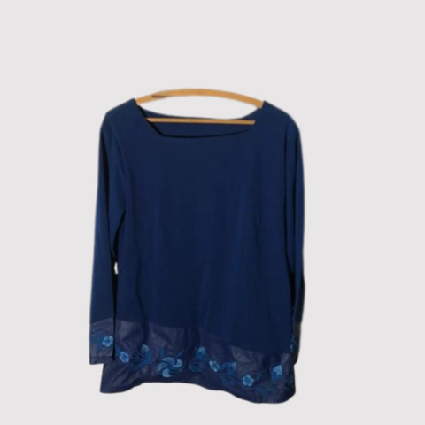 Blusa Azul Com Mangas De Couro Tam. M