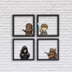 4 Quadros Star Wars 3D Chewbacca, Luke Skywalker, Emperor Palpatine, Wicket Wystri Warrick - comprar online