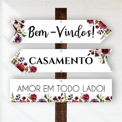 Placa de Casamento Bem-Vindos Branco + Flor com Frase Personalizada