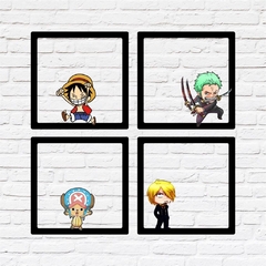 Kit 4 One Piece 3D Luffy Zoro Sanji Tony Tony Chopper MDF Anime Mangá