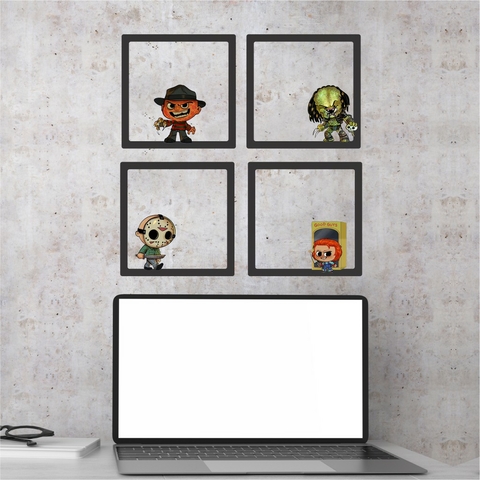 4 Quadros Filmes 3D Terror Década de 80 *Freddy Krueger *Predador *Jason *Brinquedo Assassino