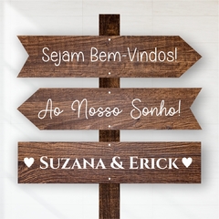 Placa de Casamento Bem-Vindos Madeira Escura + Frase Personalizada - comprar online