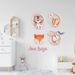 Quadro Animais Bosque Encantado Menina + Nome Personalizado na internet