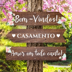 Placa de Casamento Madeira Escura + Flor com Frase Personalizada - comprar online