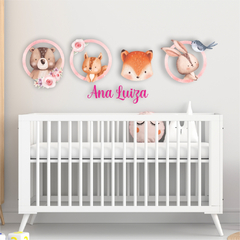 Quadro Animais Bosque Encantado Menina + Nome Personalizado - comprar online