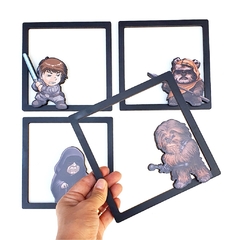 4 Quadros Star Wars 3D Chewbacca, Luke Skywalker, Emperor Palpatine, Wicket Wystri Warrick