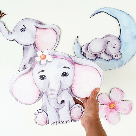 Kit 4 Quadro Animais Elefante Baby MDF 6MM Quarto bebê infantil