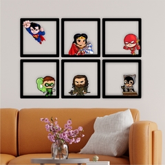 Kit 6 Quadros Heróis DC *Super Homem *Mulher Maravilha *Flash *Lanterna *Aquaman *Mulher Gato