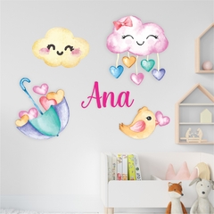 Quadros Tema Chuva de Amor + Nome Personalizado