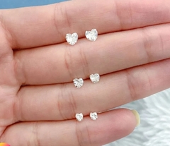 Trio Brincos Coração Zircônias Em Prata
