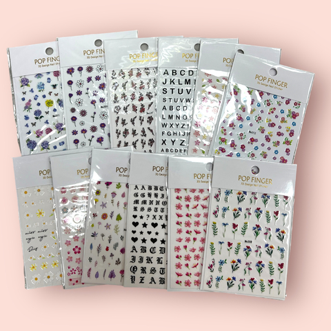 POP FINGER STICKER PARA UNAS 3D CON DIBUJO 12PCS