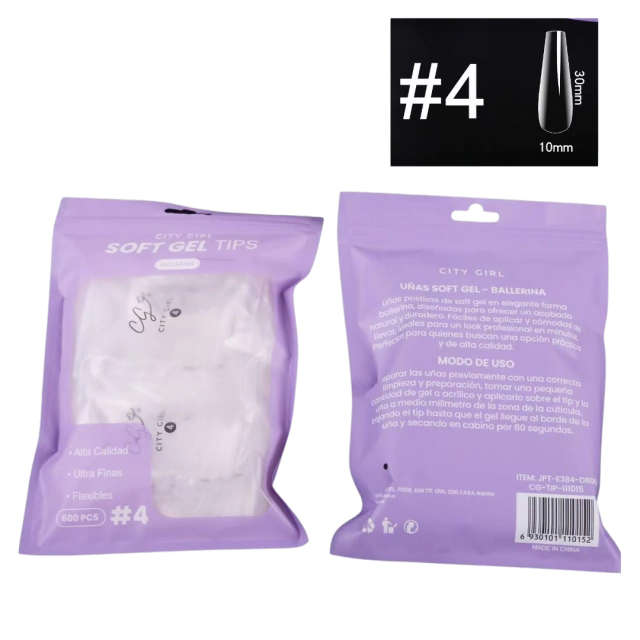 CG SOFT GEL TIPS BALLERINA #4 600PCS JPT-E384-D600/CG-TIP-111015 6930101110152