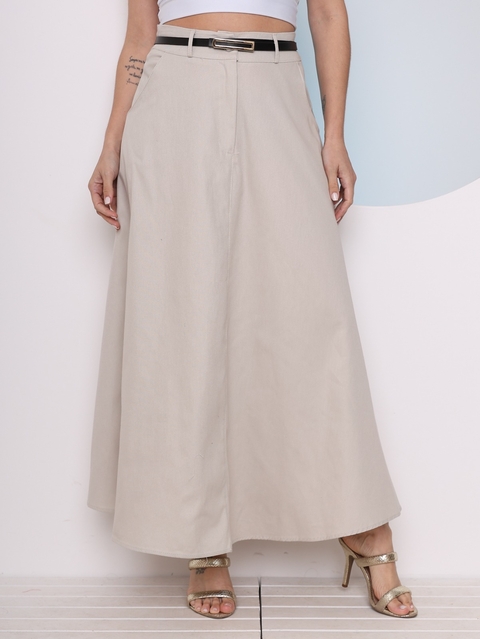 Doutoras Modas Saia Sarja Longa Godê Cintura Alta Acompanha Cinto S142