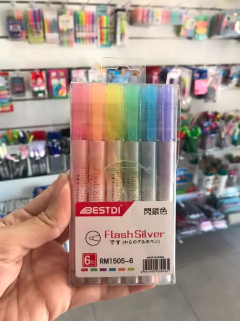 Marca texto glitter com 6 cores Flash Silver