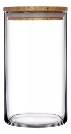 Frasco Hermético Carol Vidrio 1200 Ml Tapa Bambú Redondo