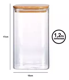 Frasco Hermético Carol Vidrio 1200 Ml Tapa Bambú cuadrado - comprar online